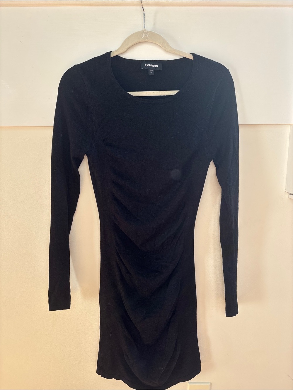 Express Black Long-Sleeve Ruched Bodycon Dress